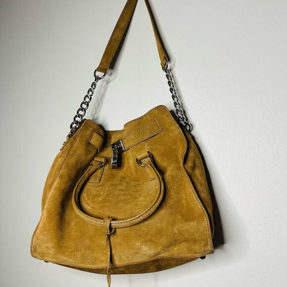 Vintage MICHAEL KORS Brown Women's Suede Distressed Silver Lock Shoulder Bag - Picture 1 of 15